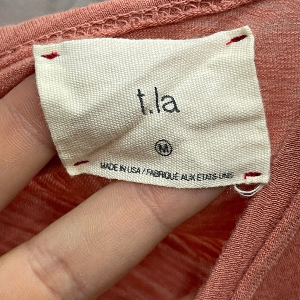 t.la Anthropologie Terracotta Slub Knit Open Back Ruched Tie Tee Shirt Medium - Picture 5 of 5